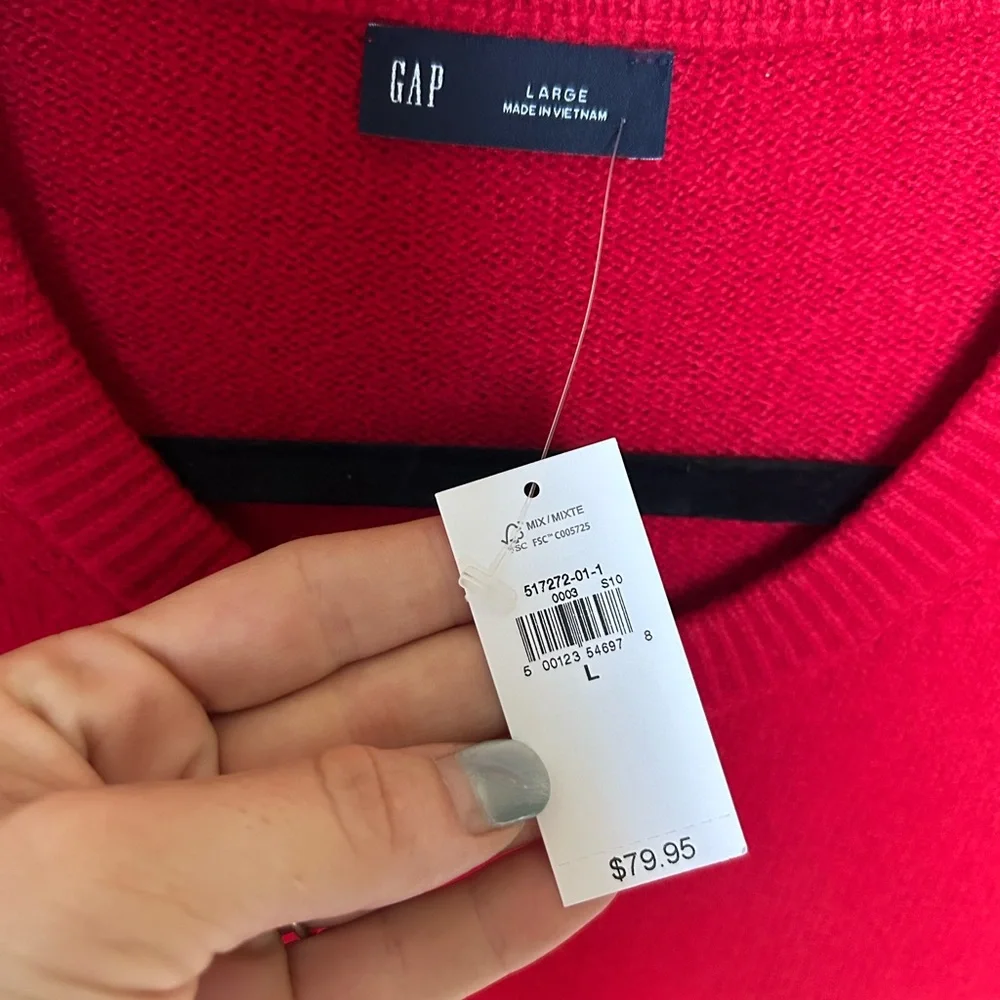 GAP CashSoft Mini Red Knit Short Sleeve Crewneck Sweater Dress Size Large NWT - Picture 8 of 11